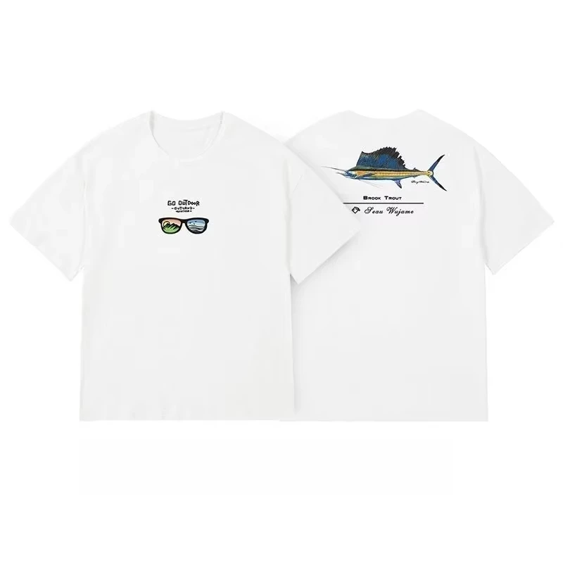 

Summer Bionic Fish Pattern Combined with Aquarium Lu Ya Fishing T-shirt, Summer Sun Protection, Breathable, Daily T-shirt