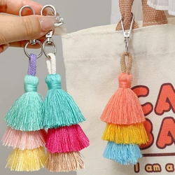 2024 Handmade Cotton Tassel Keychain Bohemian Colorful Multi-layer Cotton Thread Tassel Bag Accessory Boho Tassel Keychain