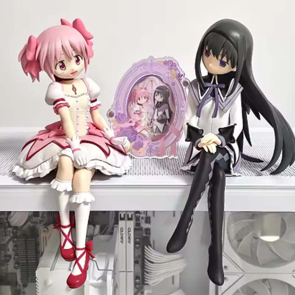 14cm Magical Girl Anime Figure Kaname Madoka Akemi Homura Figure Noodle Stopper Cute Loli Sitting Collection Model Toy Gift
