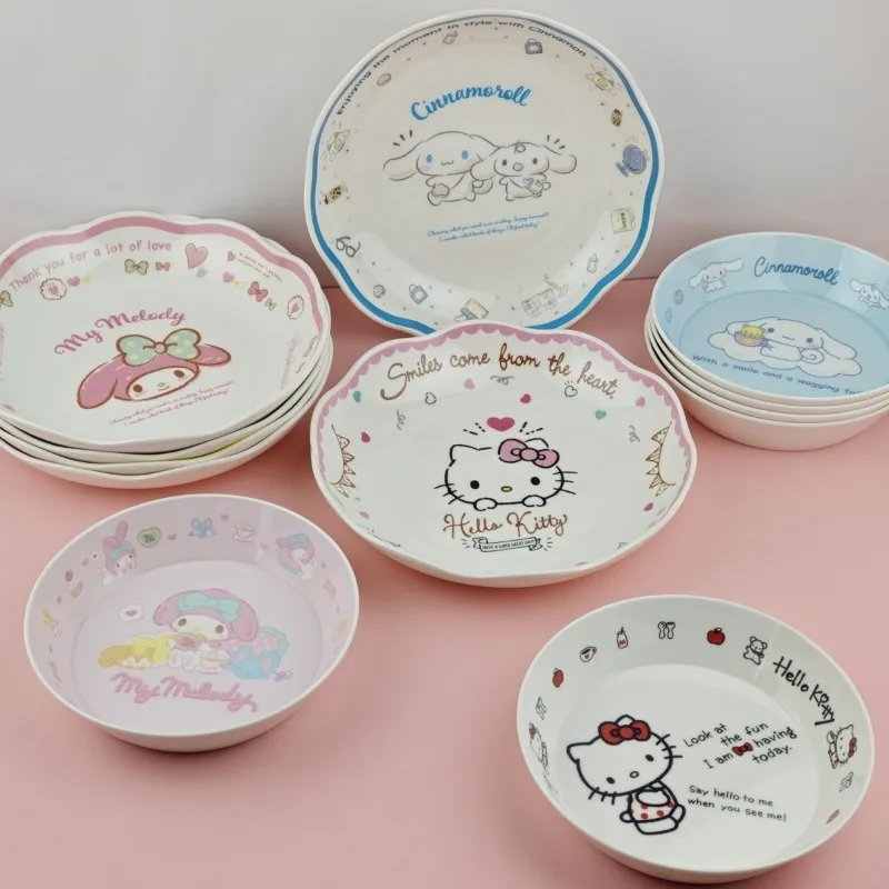 

Kawaii Kuromi My Melody Hello Kitty Cinnamoroll PomPomPurin Sanrio Studen Cute Cartoon 8.5in Fruit Plate Lacy Deep Dish for Kids