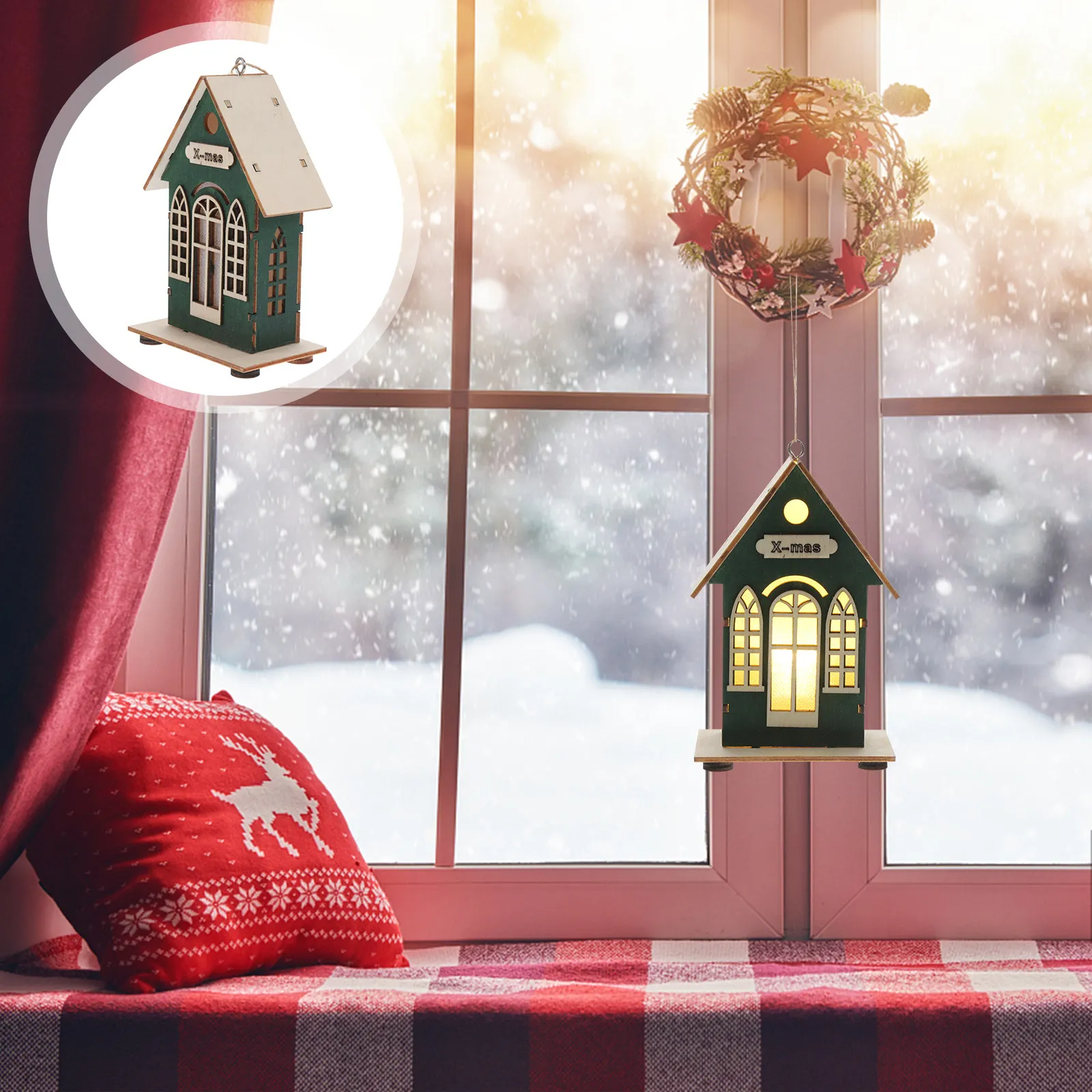 

Glowing Mini Decor White Luminous Cabin Xmas Party nament Wooden L Christmas Mini Luminous Home Office