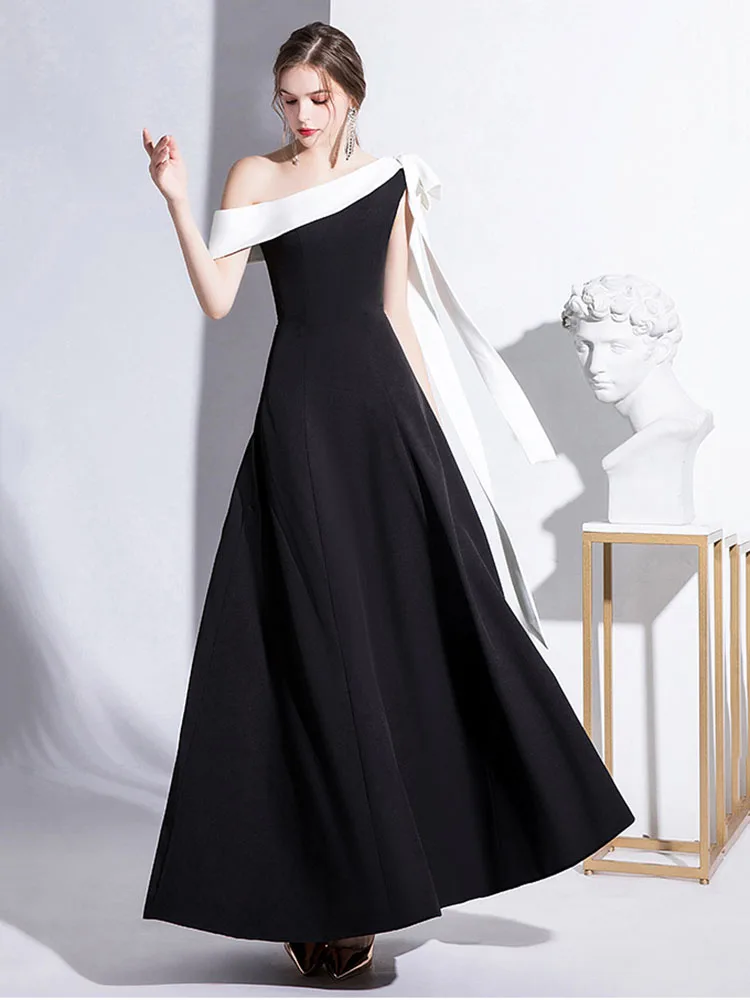 Elegant Black Formal Evening Long Dresses for Women 2023 Summer Sexy One Shoulder Slim Host Prom Party Dress Casual Maxi vestido