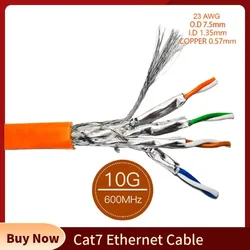 RJ45 Ethernet Cables Cat 7 Networking Wire Double Shield LSZH 10G 600MHz Orange Cat7 SFTP Installation Cord 23AWG Internet Cable