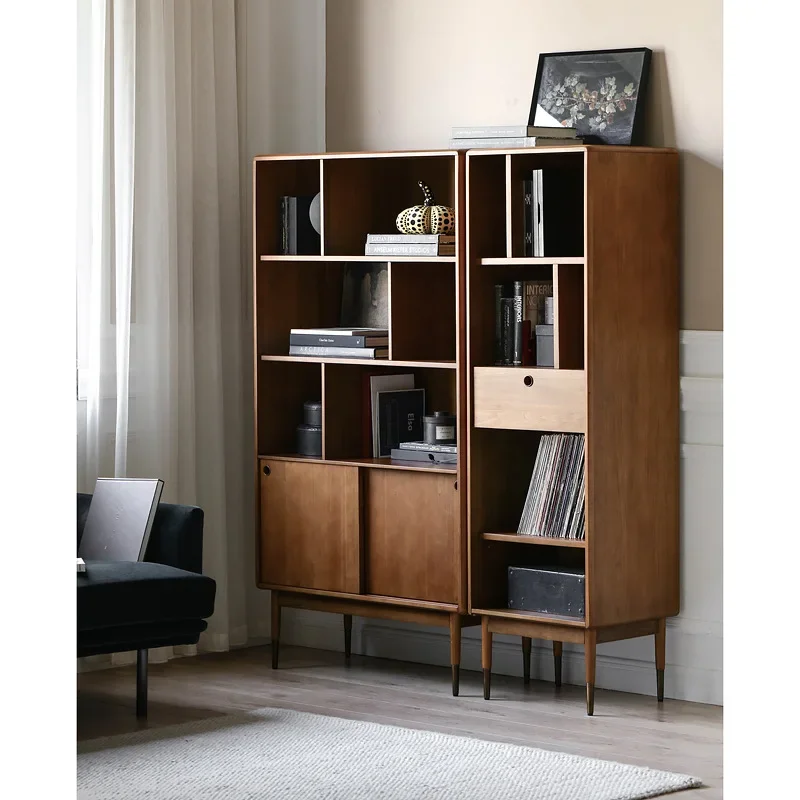

New Chinese-style solid wood storage display, study multi-functional bookcase, small apartment living room