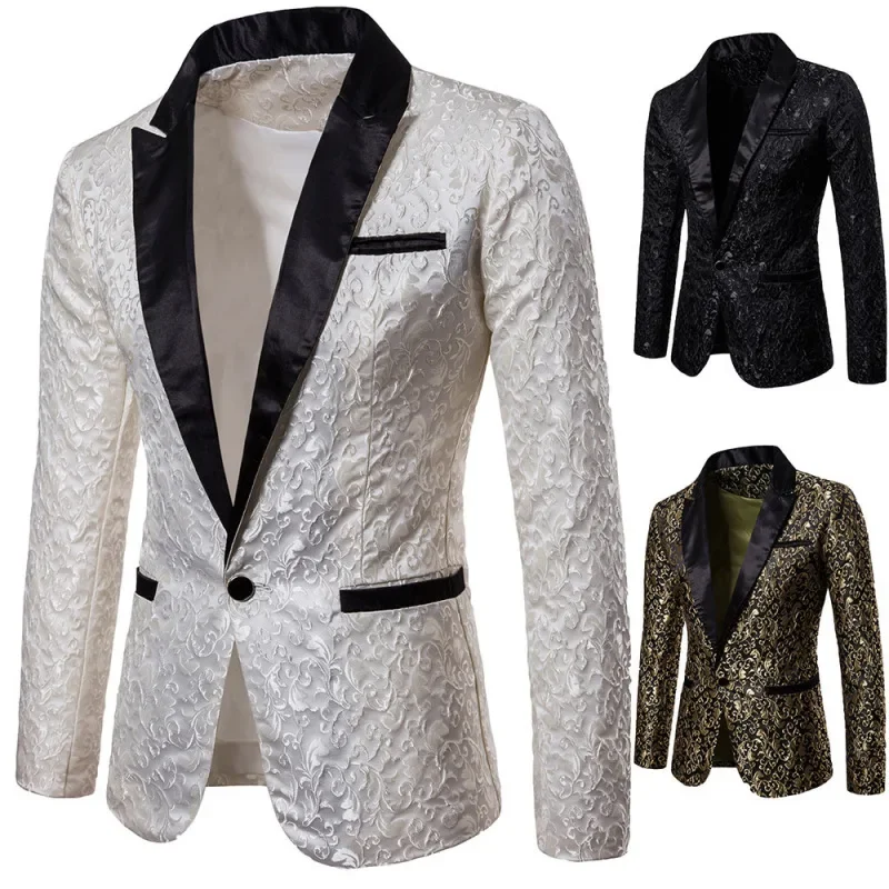 

Men's Color Blocking Suit, European Size Casual Suit Jacket, Large Body Jacquard Performance Suit Jacket, Men's