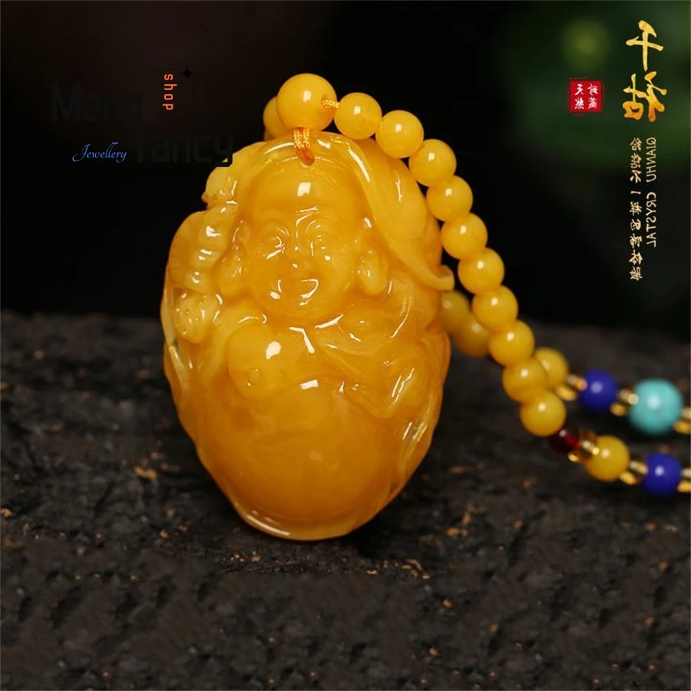 

Янтарный Будда Майтрейя Будда кулон свитер цепочка женское ожерелье куриное масло желтый старый мед необработанный камень элегантный изысканный