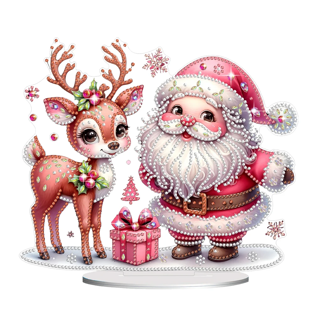 Acrylic Christmas Gnome Deer Diamond Painting Tabletop Ornaments Kit 5D DIY Diamond Art Tabletop Decorations for Adults Beginner