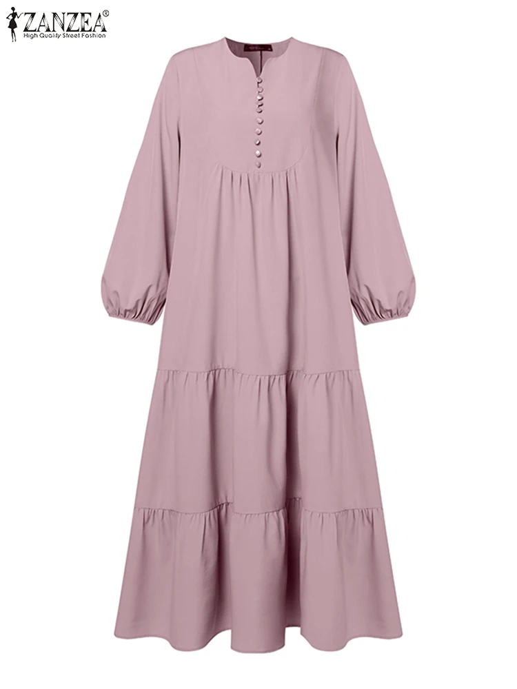 Oversize szlafrok muzułmański hidżab długa sukienka ZANZEA Eid Mubarek Abaya isamiczna odzież damska z długim rękawem isamiczny Vestidos indyk Kaftan