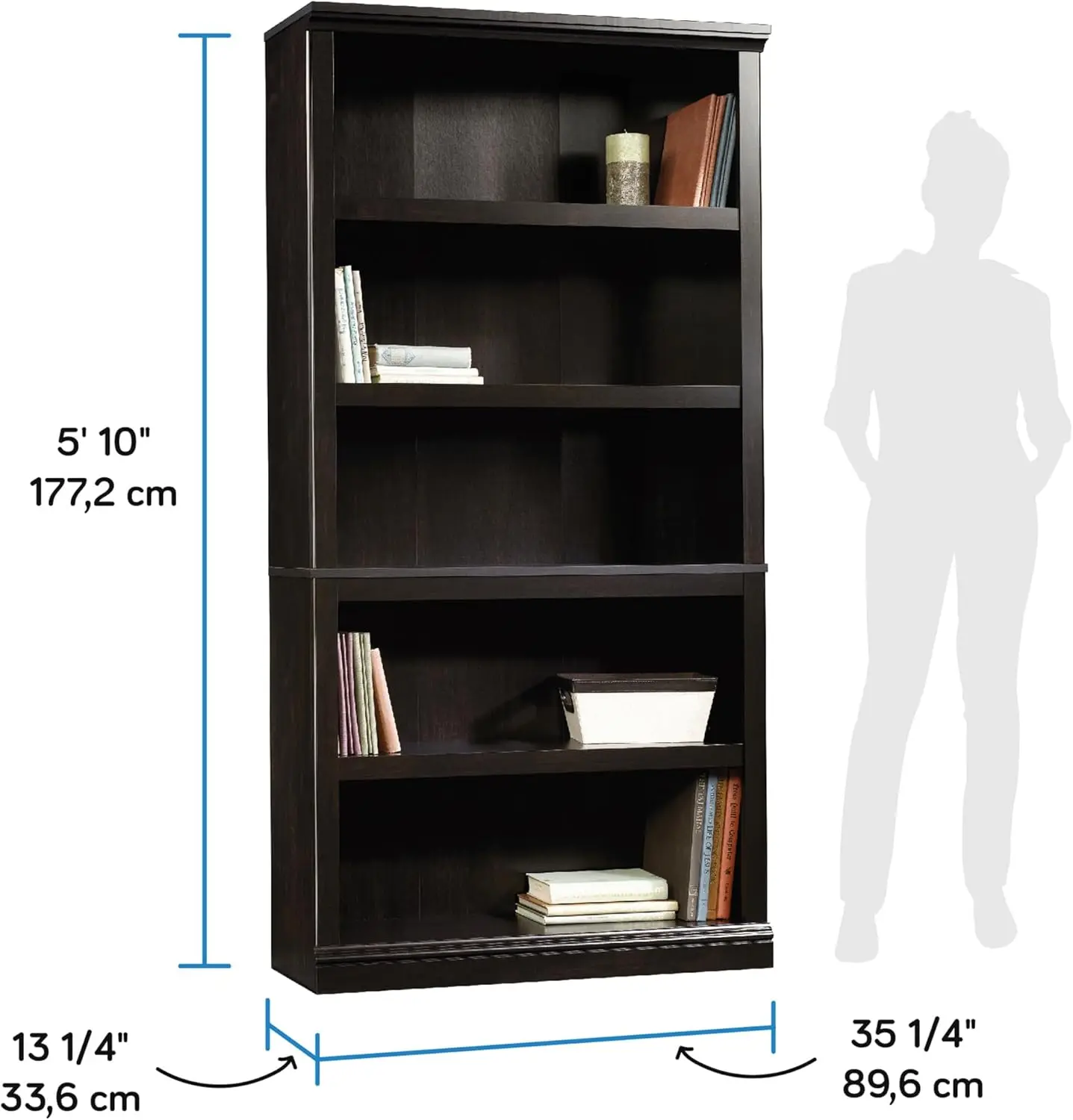 Sauder-Coleções 5 Estante de Livros, Armazenamento de Livros, Preto, Propriedade, L: 35,28 "x W: 13,23" x H: 29,76"