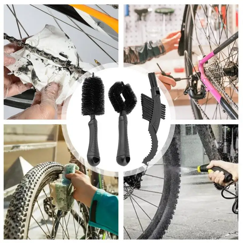 Herramientas de limpieza de bicicletas, depurador de neumáticos para ciclismo, cepillo de limpieza de cadena de bicicleta, herramientas de limpieza, cepillo limpiador de neumáticos para ciudad, 3 uds.