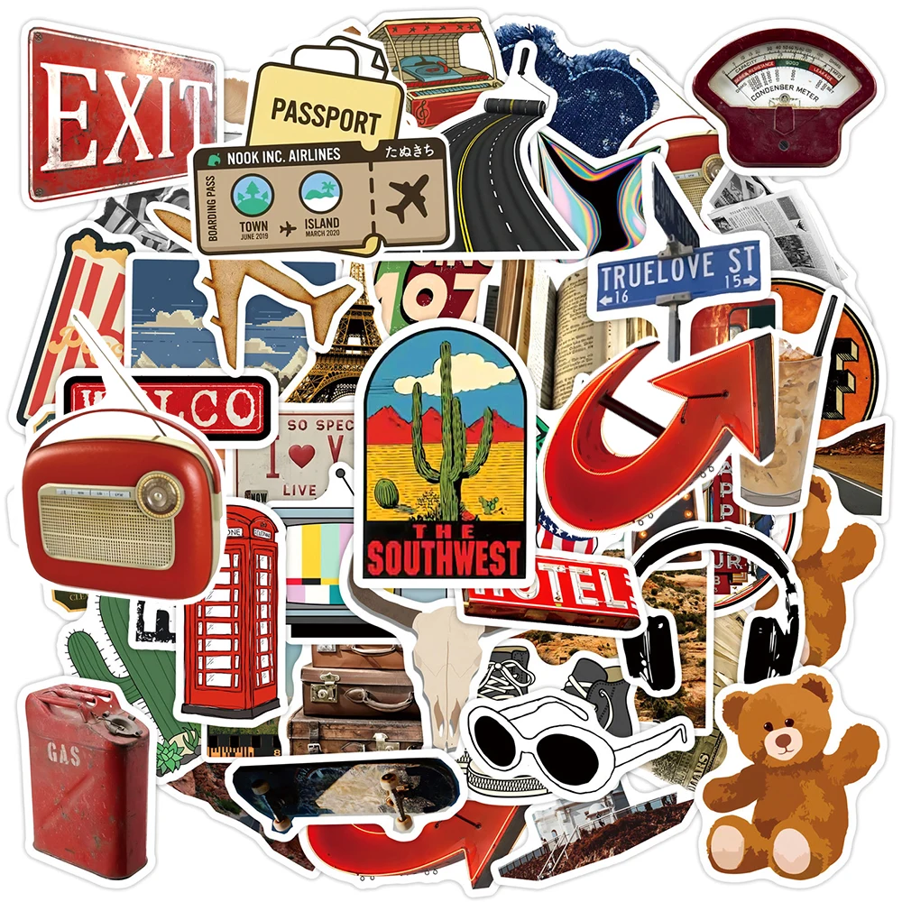 10/30/50pcs 빈티지 아메리칸 스타일 아트 그래피티 스티커 레트로 만화 스티커 스케이트보드 노트북 전화 방수 데칼 팩