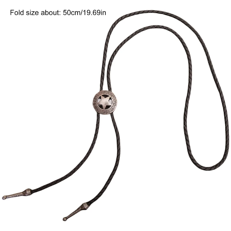 Braided Shoestring Bolo Tie with Engraving Star Charm Cowboy Necktie Necklace Country Bolo Tie Cowboy