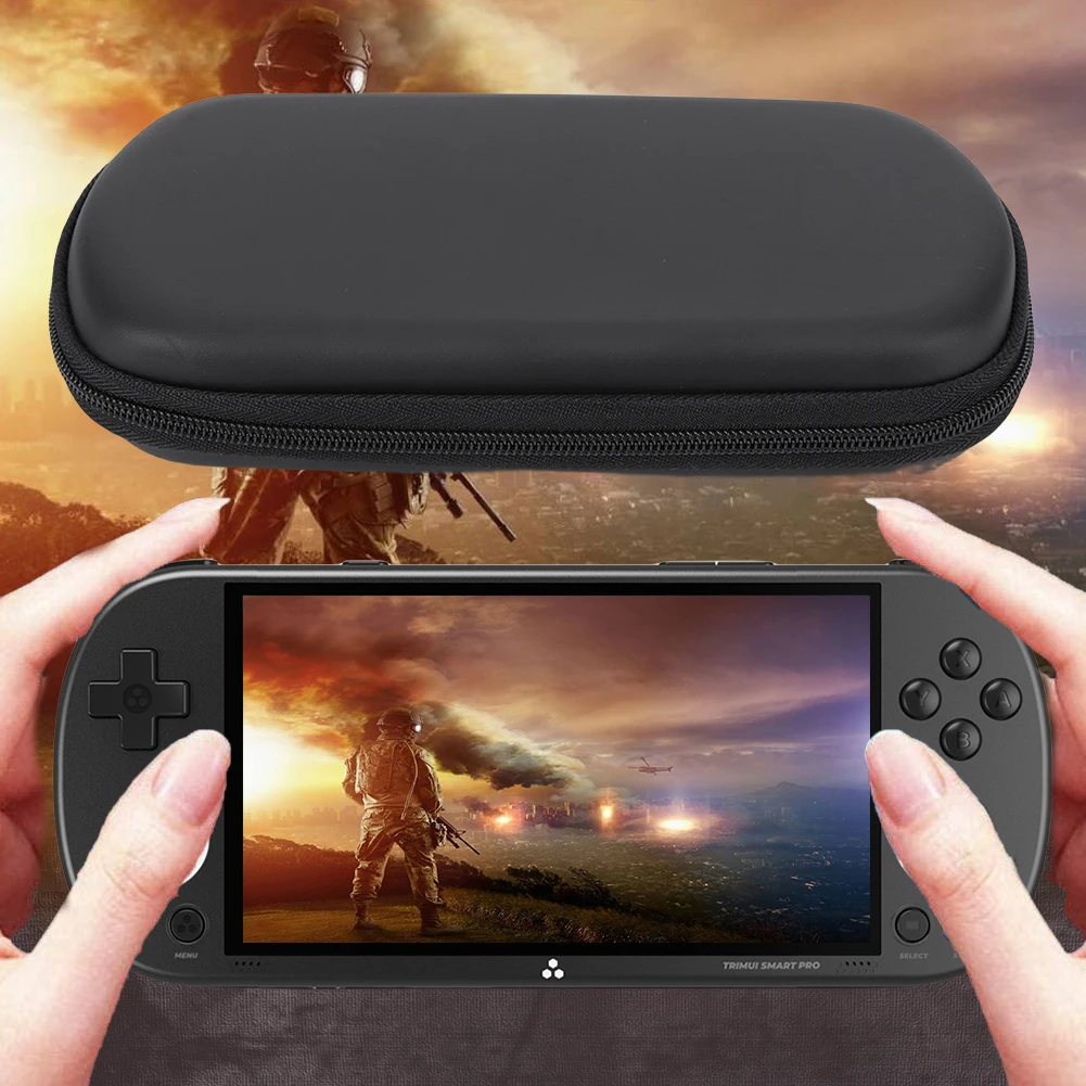Handheld Game Console Case with Tempered Glass Film Hard Shell Storage Bag Shockproof for Trimui Smart Pro Handheld Game Console