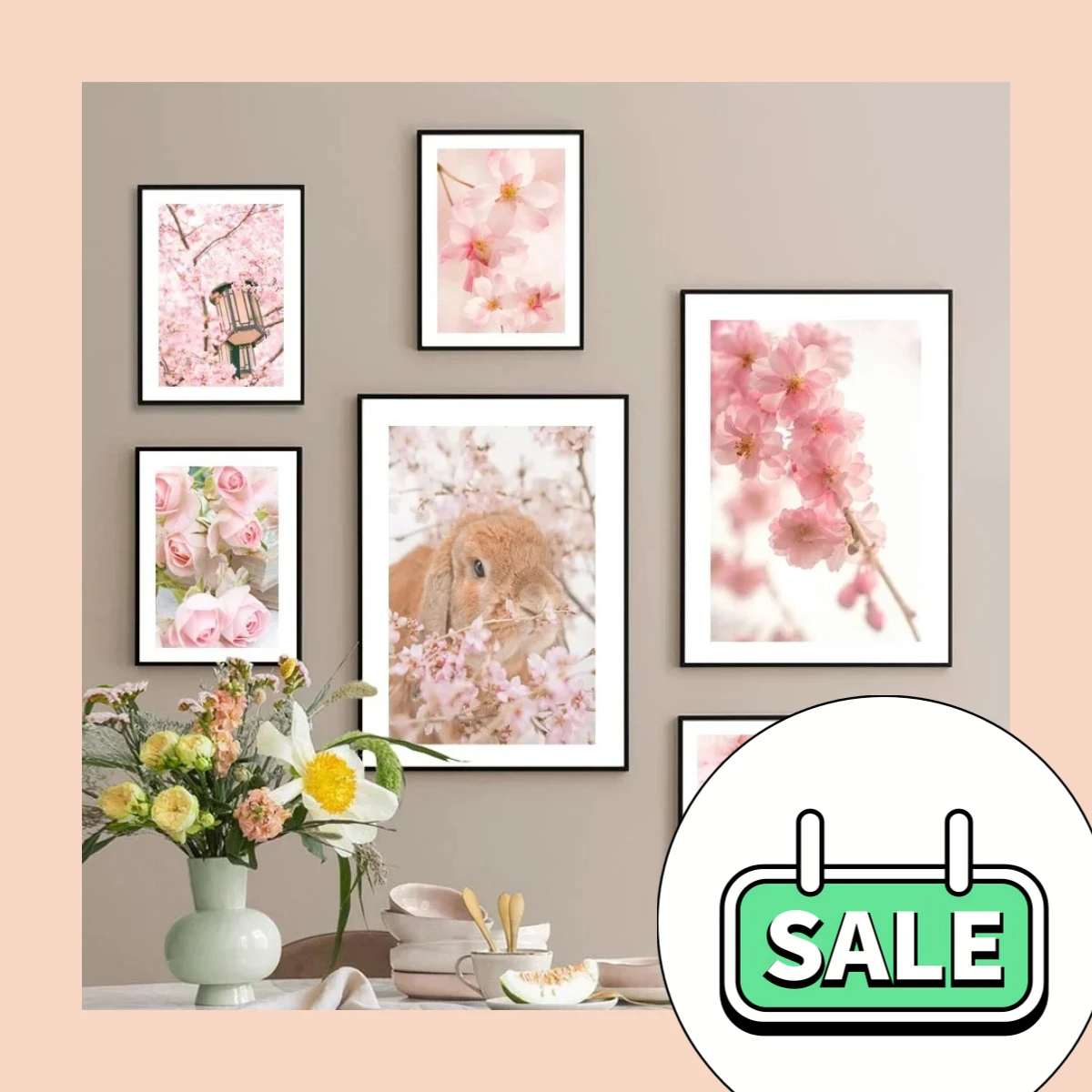 Rosa Kirschblüten, Pfingstrosen, Orchideen, nordische Poster, Wandkunst, Ästhetik, Druck, Leinwandgemälde für Wohnzimmer, Heimdekoration
