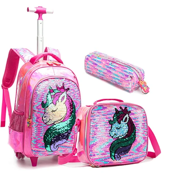 Kids Suitcase for girls Unicorn School Trolley Bag with wheels with lunch bag set Children Rolling Luggage Backpack With Wheels