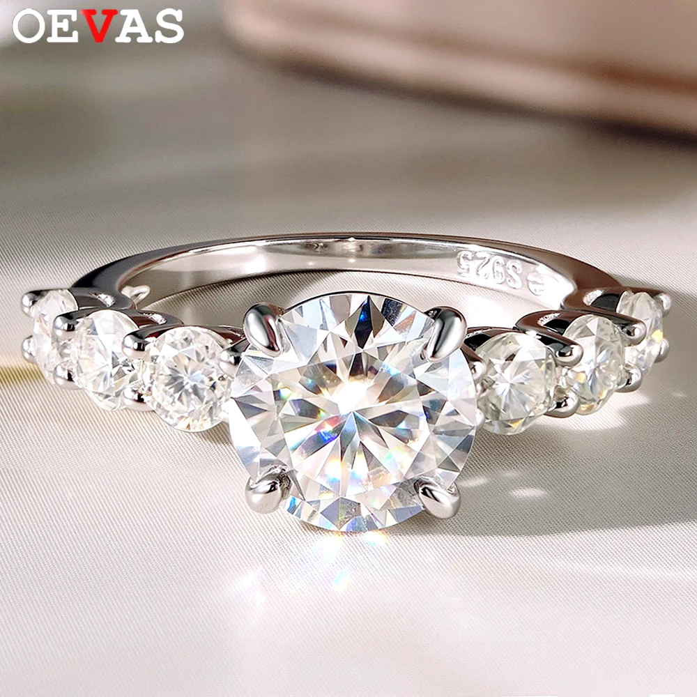 

OEVAS Real 2CT Round Cut Moissanite Ring for Women S925 Silver Brilliant Lab Diamond Engagement 7 Stone Wedding Band Jewelry