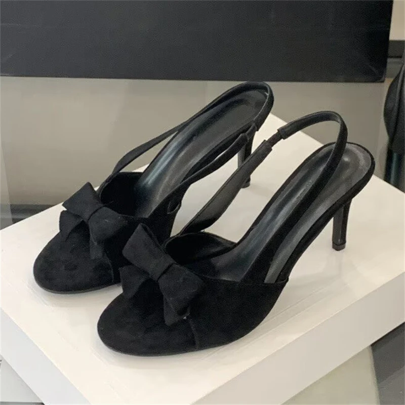 

Women's Round Toe Suede Bow Decor Slingback Thin Stiletto Heel Sandals Elegant Party Casual Daily Footwear Drop Shipping Gift
