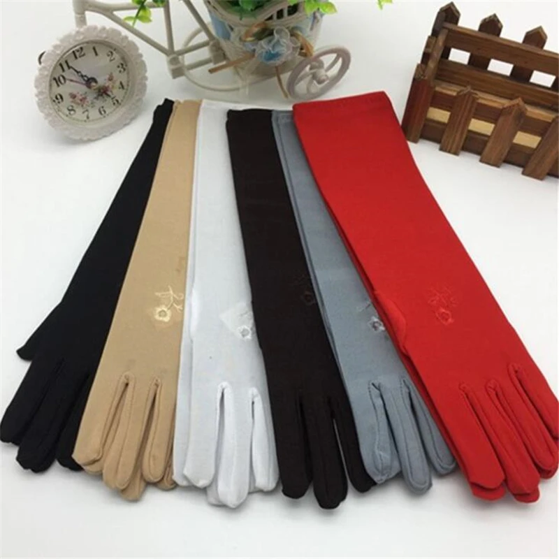 Lady Medium-long Thin Elastic Etiquette Gloves Summer Women Sunscreen Embroidered Gloves Driving Car Accessories