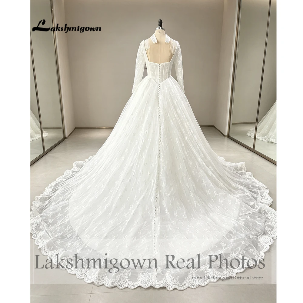 Lakshmigown Luxuriöse Spitzen-Hochzeitskleider Langarm Brautkleid Quadratischer Ausschnitt Ballkleid Prinzessinnen-Hochzeitskleider Maßanfertigung – Detail 6