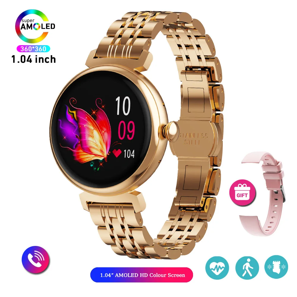 1,04 inch AMOLED-scherm Mode Dames Smart Watch-scherm Weergave altijd Bluetooth-oproep Smartwatch Metalen behuizing Klein schermhorloge