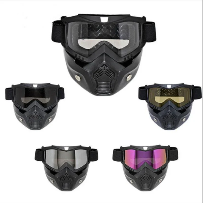 Motocross Tactical Cycling Goggles Face Mask Detachable Adjustable Glasses Mask Snowboard Eyewear Riding Proof Windproof