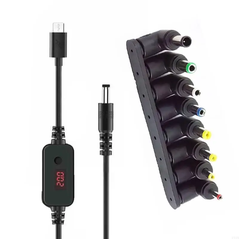 P9JB Type C to DC5521 5.5x2.1mm Power Cord 100CM with 8 Interchangeable Tips for Safe Charging of 5V or Lower Devices