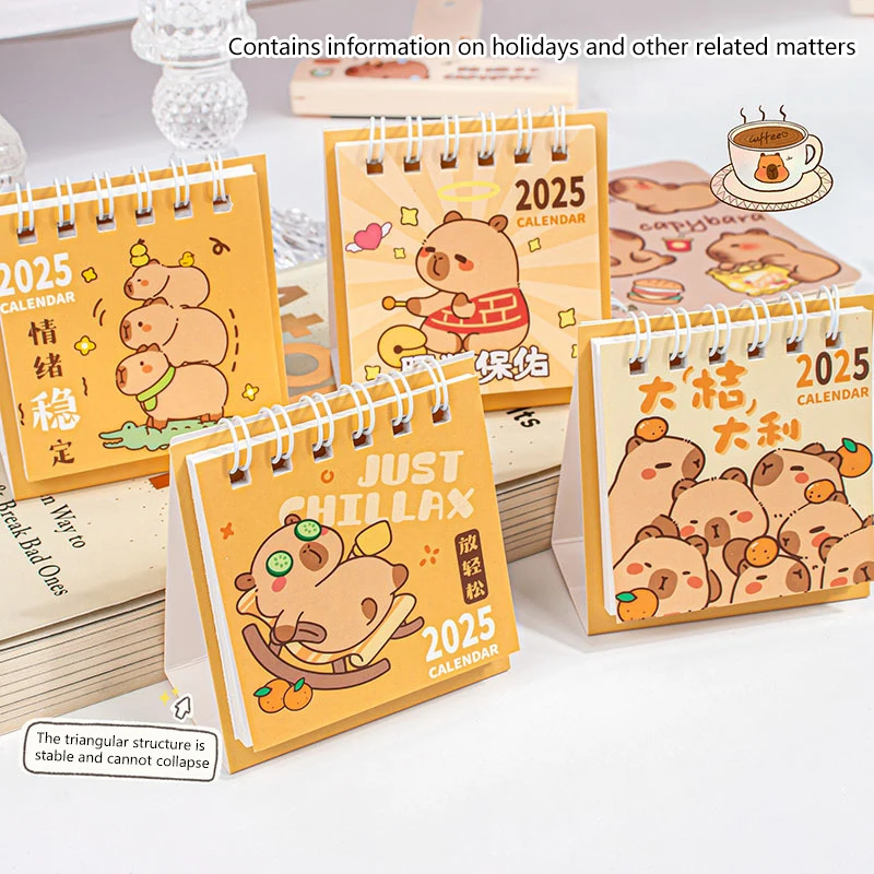 Decorazione Desktop per studenti creativi Mini calendario in stile cinese simpatico cartone animato portatile Capybara Panda Plan calendario da tavolo piccolo