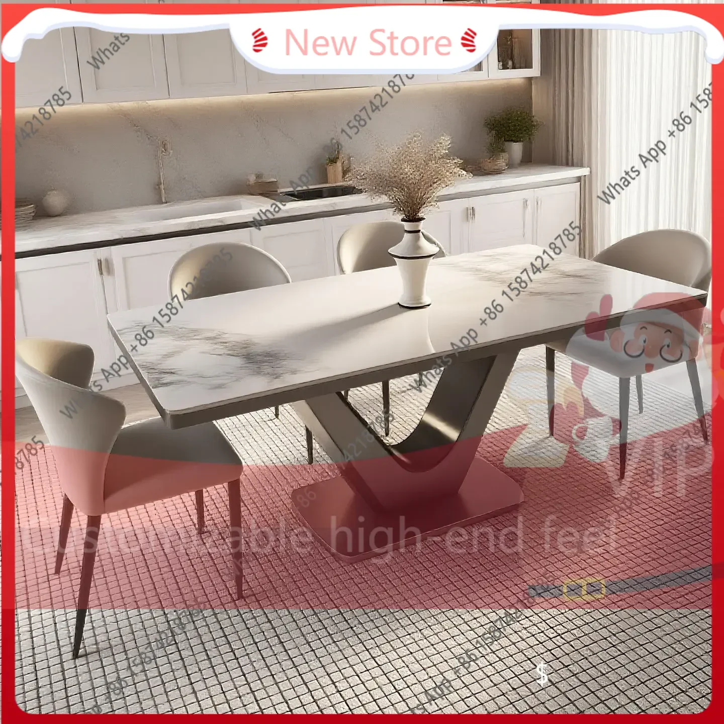 

nm-Mn Marble Slate Stainless Steel Dining Table Light Luxury Modern Simple Rectangular Designer Style High Sense