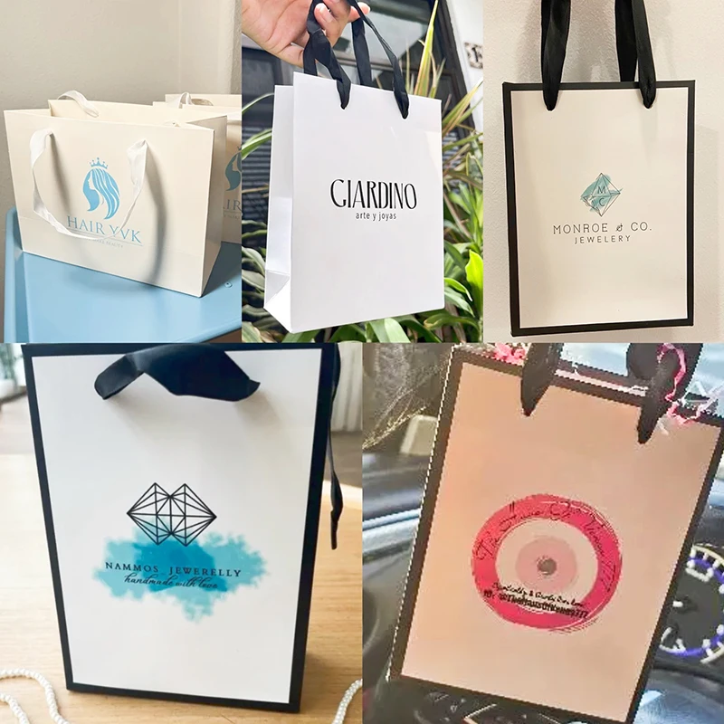 10 Pcs Custom Logo Paper Gifts Bag For Small Business Jewelry Personization Packages Wedding Favors Valentines Day Gifts Bags