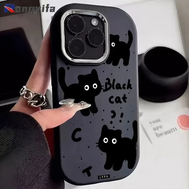 For Honor 90 Lite GT X9B X9A 90 Lite X9 X8 Magic 6 5 Lite Pro 200 100 90 80 70 60 Phone Case Cute Black Cat Cartoon Soft Cover