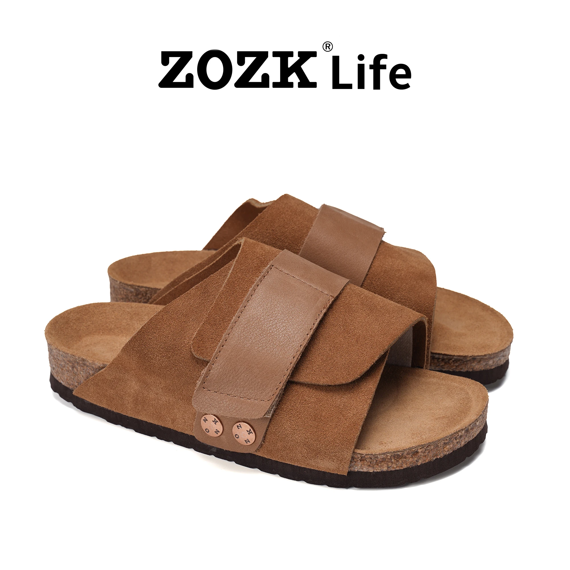 

Мужские замшевые сандалии без шнуровки с регулируемым ремешком, повседневные сандалии с открытым носком и пробковой подошвой