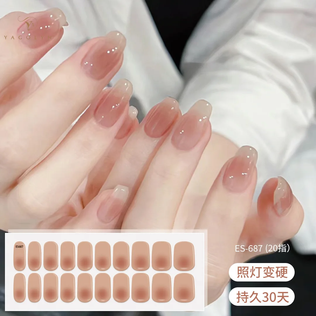 20Tips Semi Cured Gel Nail Strips Sliders Gradient Color Adhesive Full Waterproof Long Lasting Gel Nail Stickers UV Lamp Need