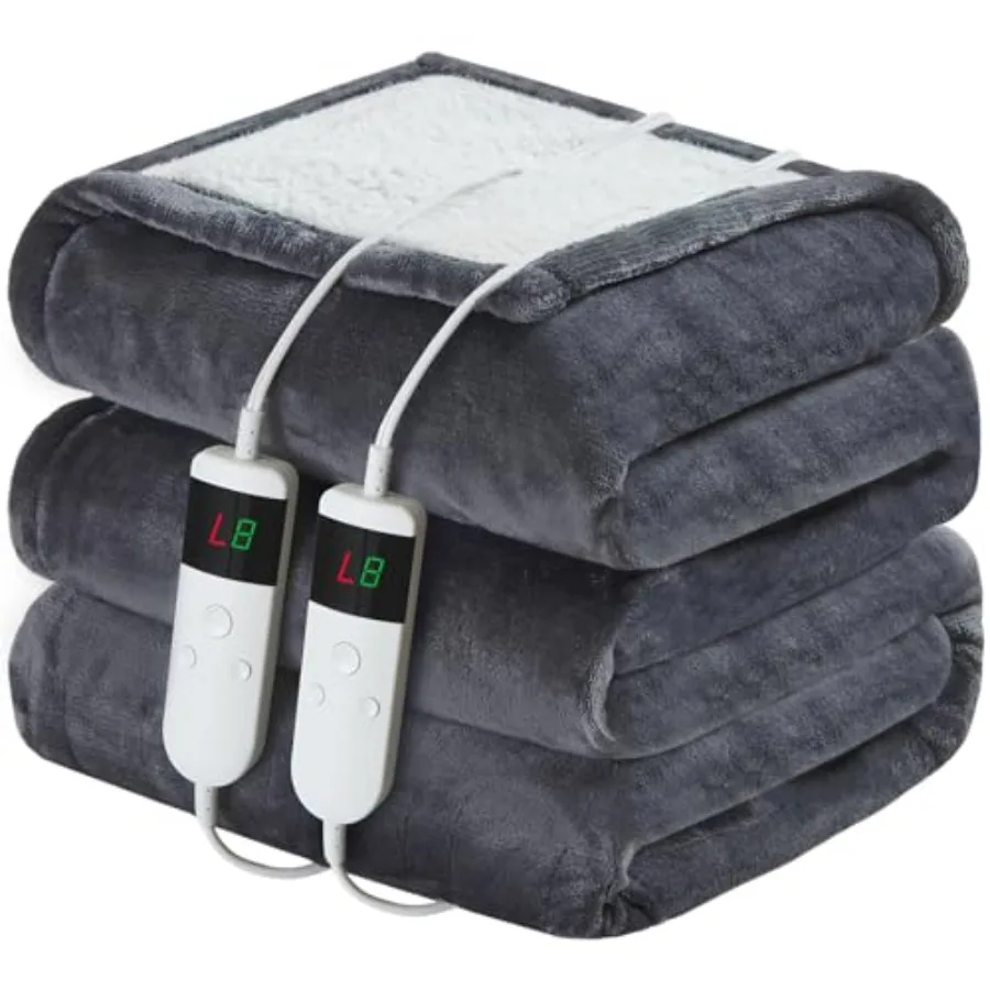 

Electric Heated Blanket Queen Size 84''x90'' Soft Flannel and Sherpa Electric Blanket with 10 Heating Levels Automatically Shut