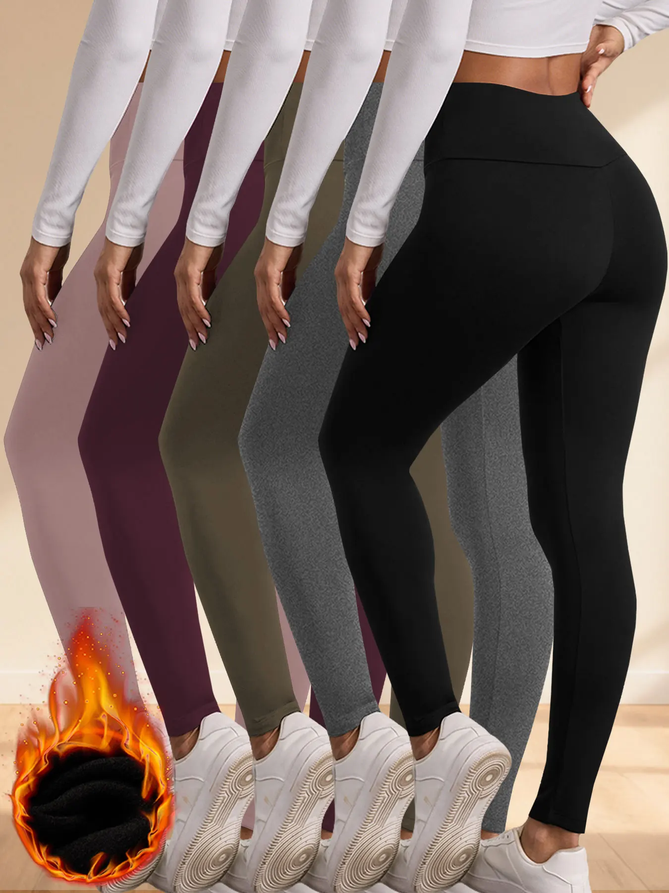 

5 Pack Womens Thermal Fleece Lined High Waisted Leggings Workout Winter Warm Thick Tights Soft Yoga Pants