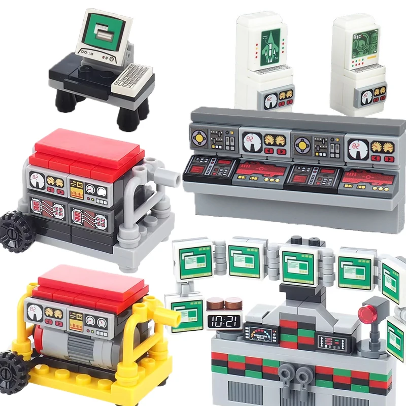 Accessoires de figurines d'impression de ville, blocs de construction, Center de contrôle informatique, Radar Audio, clavier, modèle de téléphone portable, Mini jouet en brique