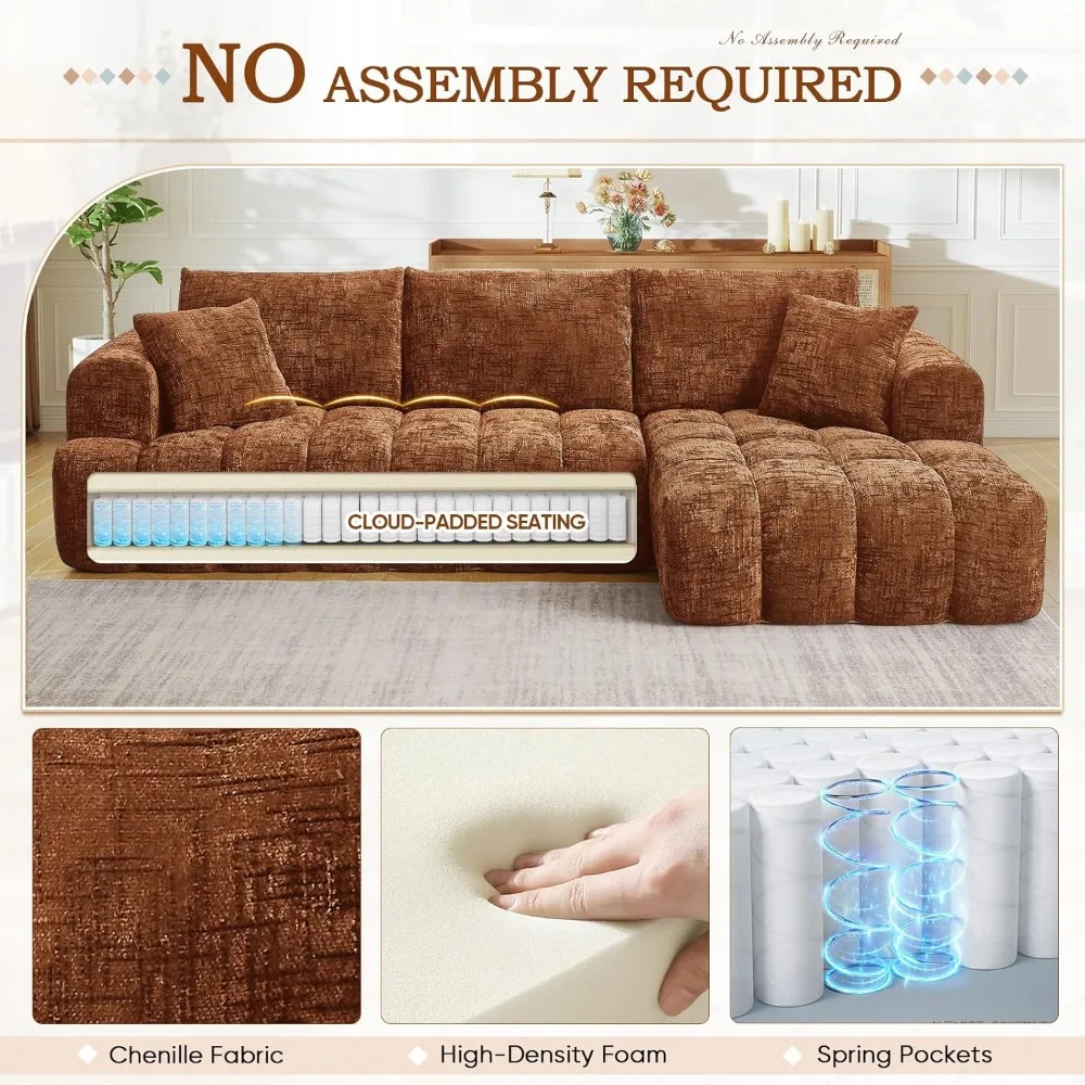 Глубокий сидящий L-образный диван из синели с шезлонгом, современный диван без костей Cloud, удобная секция для отдыха