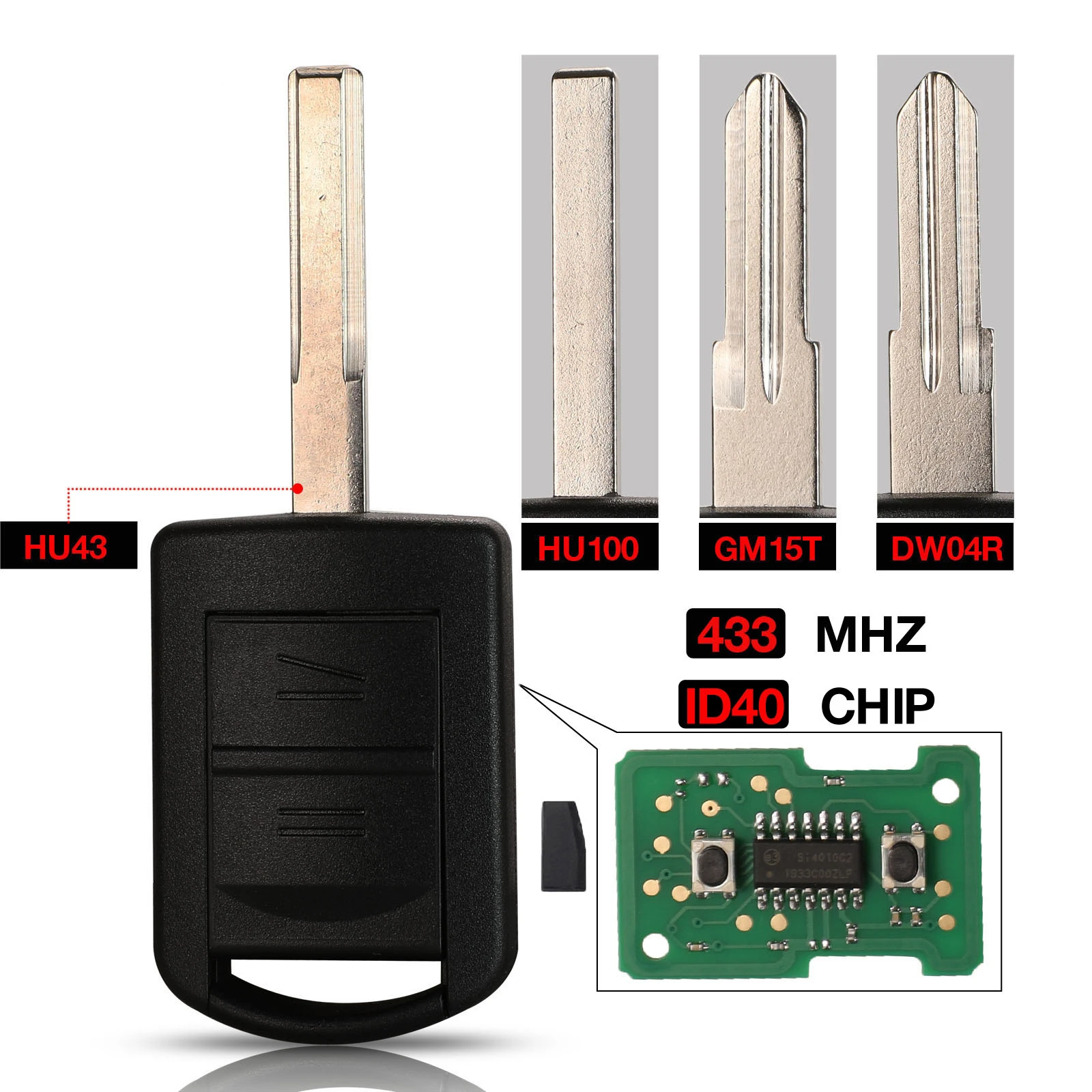 jingyuqin Remote Key Fob 2 Buttons 433Mhz ID40 For Opel Vauxhall Corsa C Combo TIGRA B  MERIVA A2001-2004 5WK48668