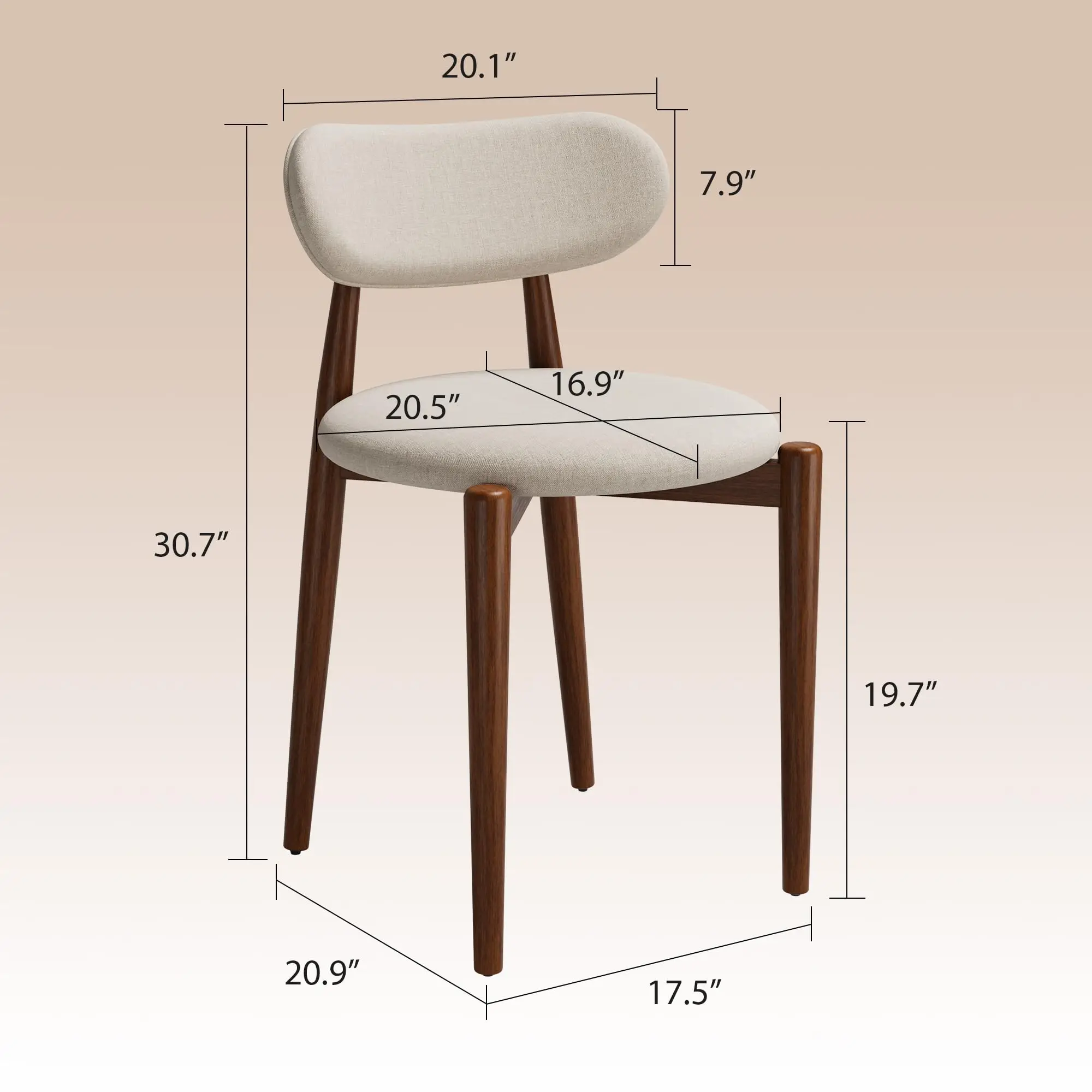 2 Pack Modern Farmhouse Dining Side Chairs, Curved Back Linen Upholstered Dining Chairs with Sturdy Wood Legs, Armless Accent Chairs for Dining Room & Kitchen