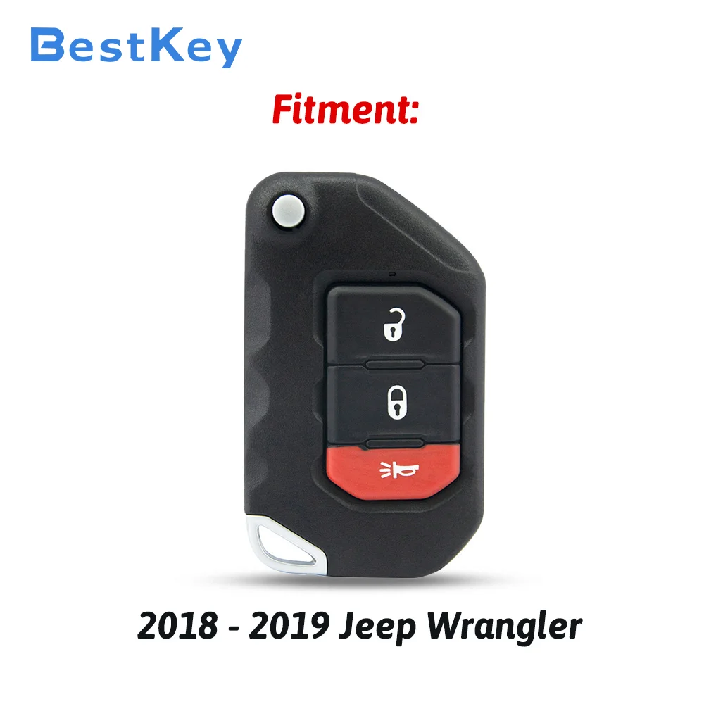 Best Key Empty Flip Key Shell FCC OHT1130261 3 Button Panic Button Remote Fob Replacement Case for Jeep Wrangler 2018‑2019