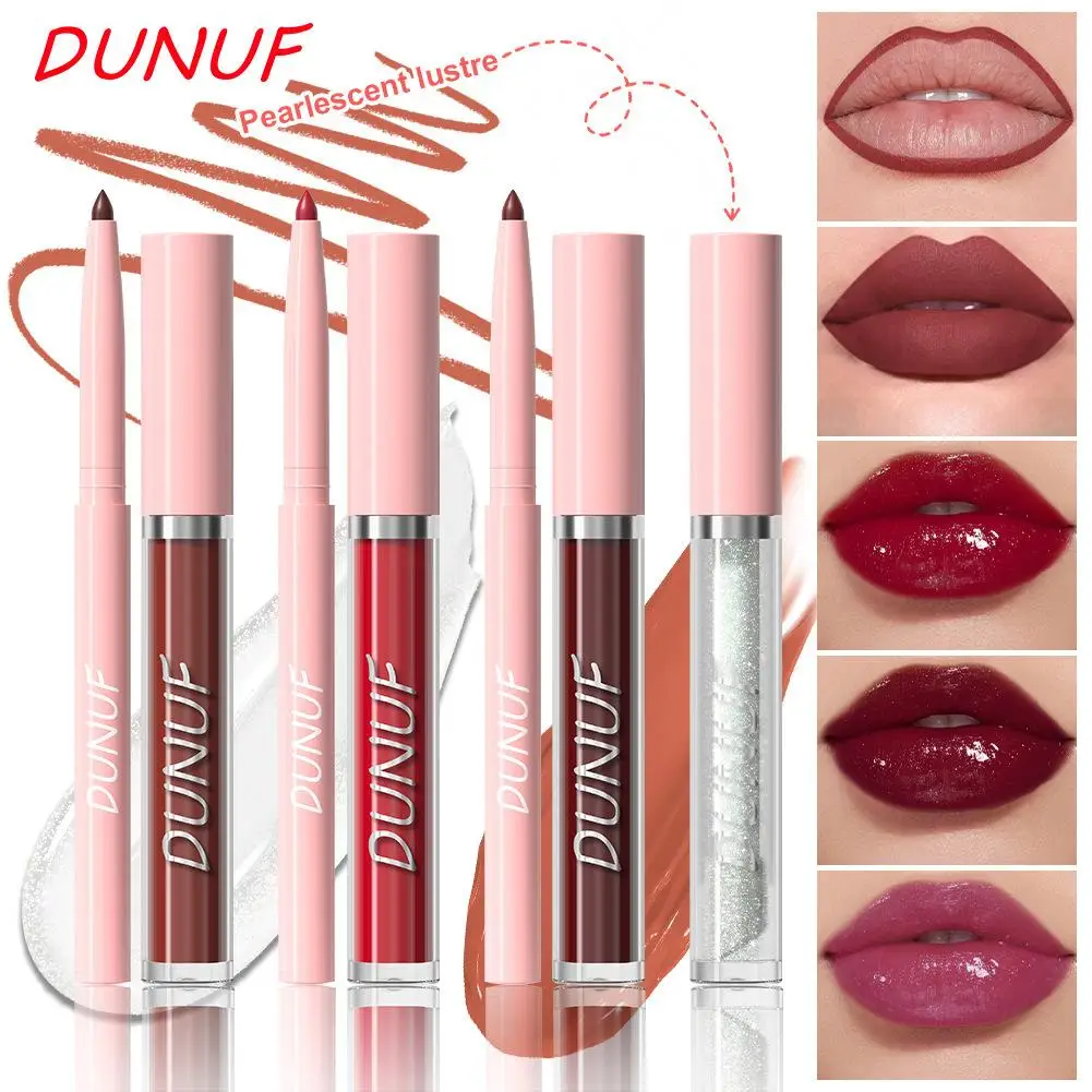 Matowa konturówka do ust 3 w 1 + błyszczyk + olejek do ust do makijażu, długa szminka Nude Lasting Highly Tint Pigmented Cup Velvet Non-stick S D9h2