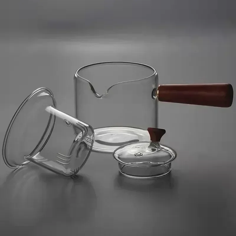 Japanese Glass Teapot with Side Handles Tea Pot with Wooden Handles Kung Fu Tea Set Thickened Tea Maker Intuitive Tea Pot
