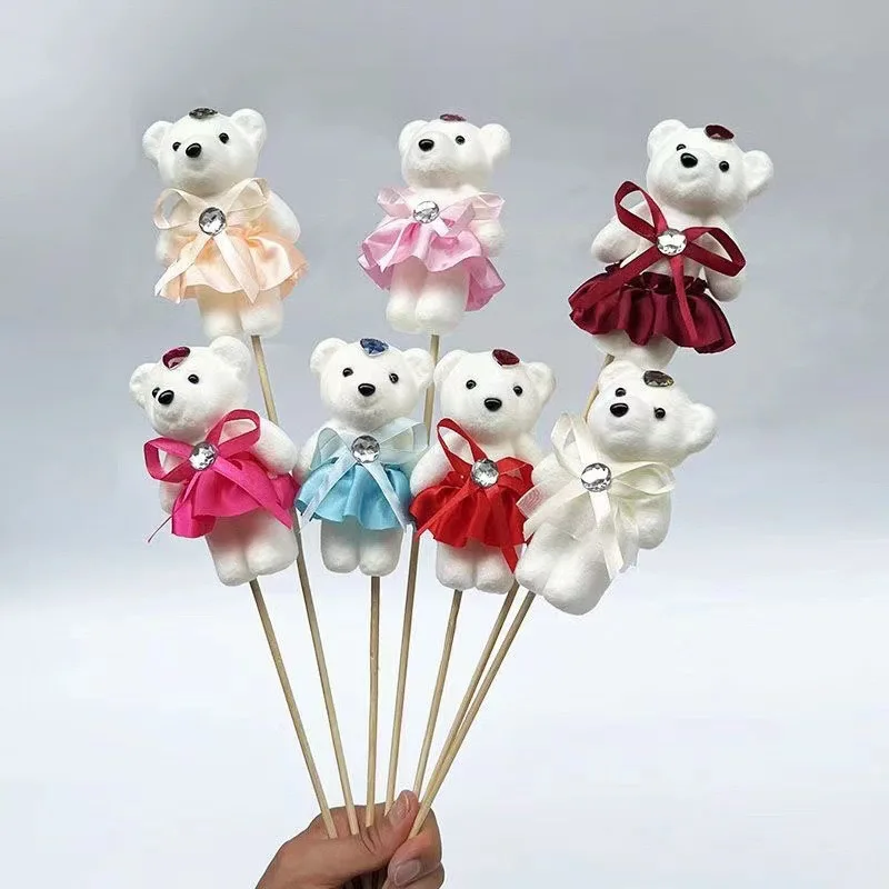 10pcs/Bag Bouquet Bear Ice Cream Diamond Bear Valentines Day Gift For Wedding Bouquet Cute Bear Beautiful Flower Gift Home Decor