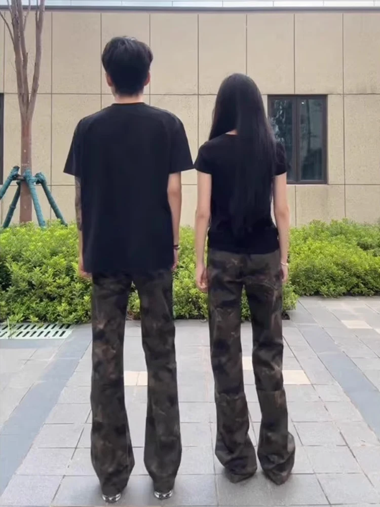 الأمريكية شارع العليا التمويه الجينز الرجال النساء مستقيم الساق عمال بنطلون سليم صالح Bootcut السراويل الخريف الربيع العصرية العلامة التجارية #3