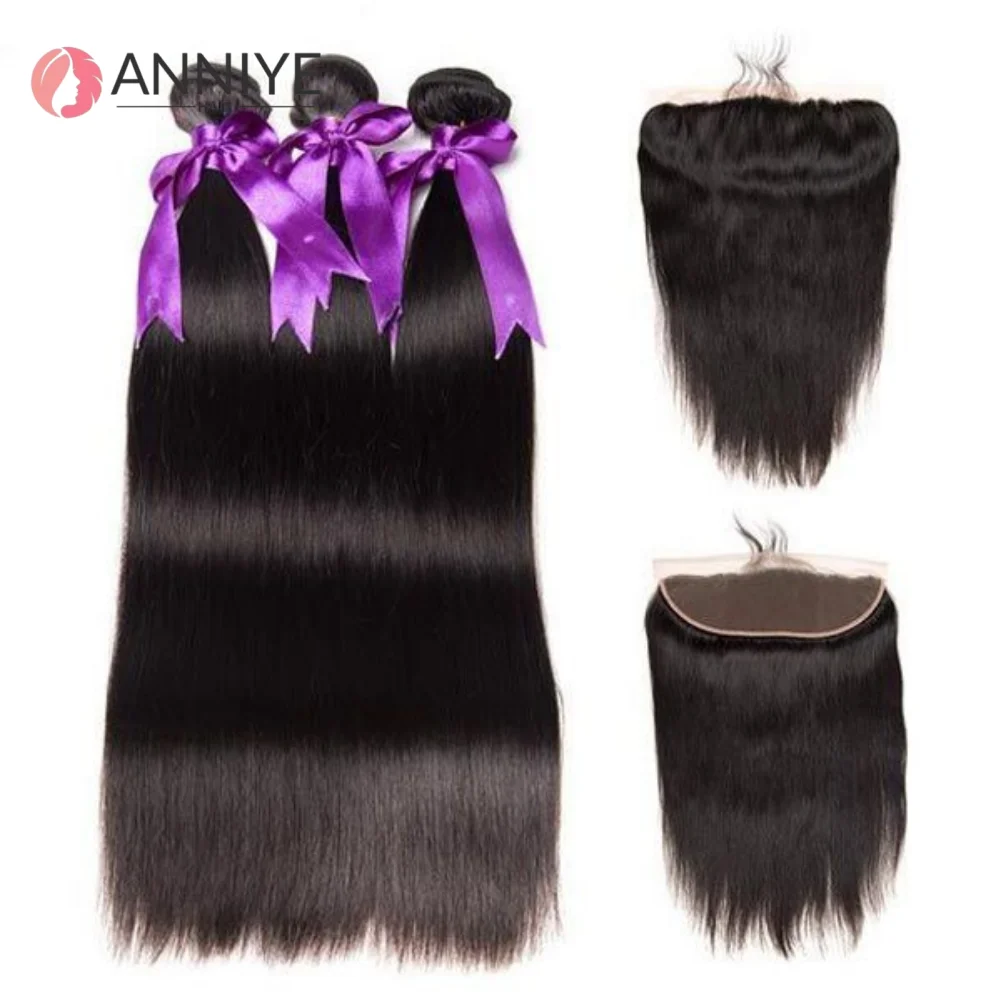 

Brazilian 3 Bundles With Frontal Brazilian Straight 3 Bundles With Closure Human Hair Weave Extensions Remy Natural Color Hair