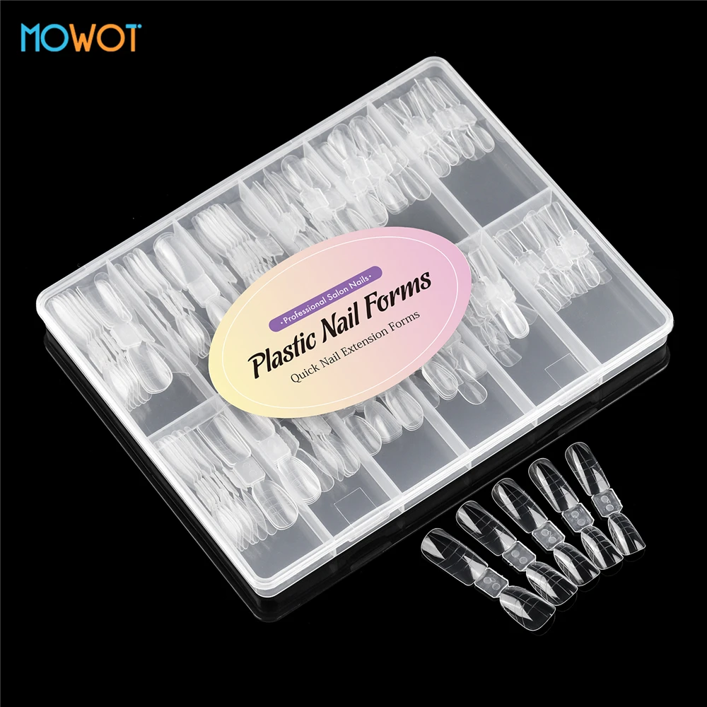 MOWOT New 120/140pcs Nail Dual Forms Acrylic Quick Building Gel Molds False Nail Tips Full Cover Extension Top Forms Nail Molds