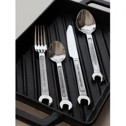 Stainless Steel Cutlery Set, Flatware, Wrench, Knife, Fork, Spoon, Kitchen Accessories, 4Pcs