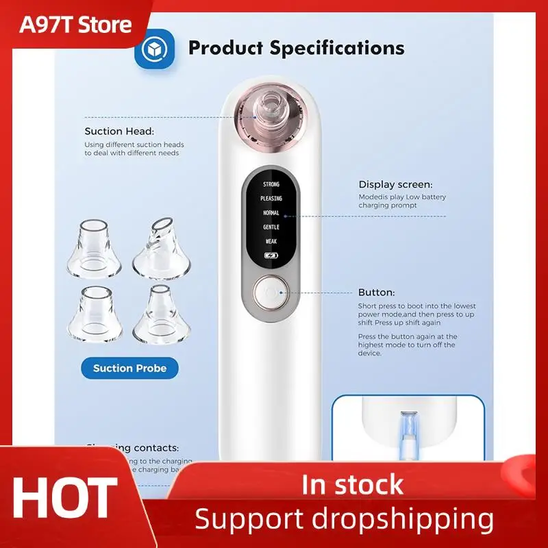 Kit de nettoyage de pores du visage A97T pour peaux sensibles, comprend 4 têtes remplaçables et outil d'élimination des points noirs en acier inoxydable