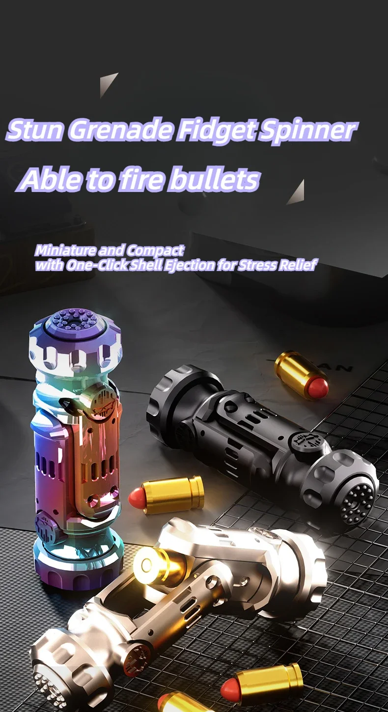 Stun Grenade Fidget Spinner Miniatur-Pistole, Spielzeugpistole mit ausziehbaren Muscheln, Stressabbau-Fingerspielzeug für Erwachsene und Kinder, beste Geschenke – Detail 1