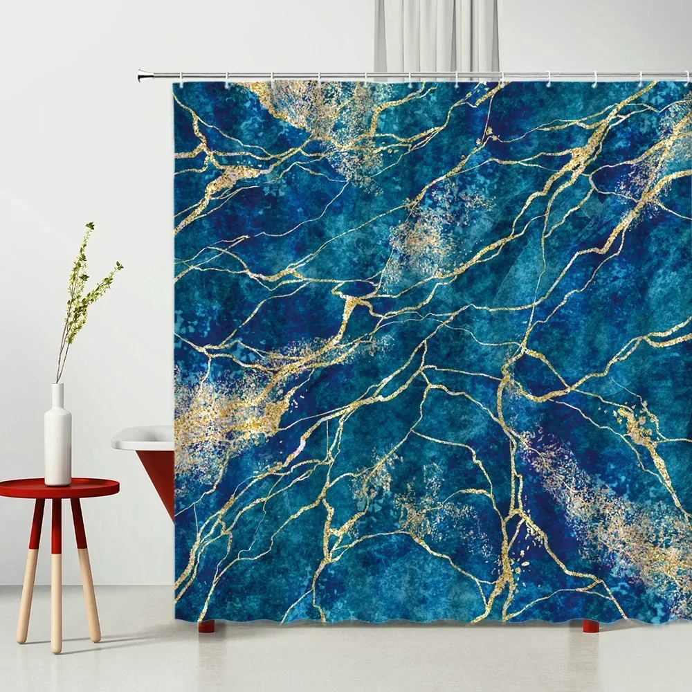 Marble Texture Luxury Bathroom Shower Curtain Modern Polyester Fabric Shower Curtain Bathtub Accessories Bath Screen with Hooks