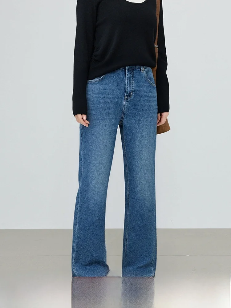 

Женские джинсы прямого кроя больших размеров: повседневный дизайн, хлопковая смесь, эластичные, удобные, универсальные, для осени и зимы